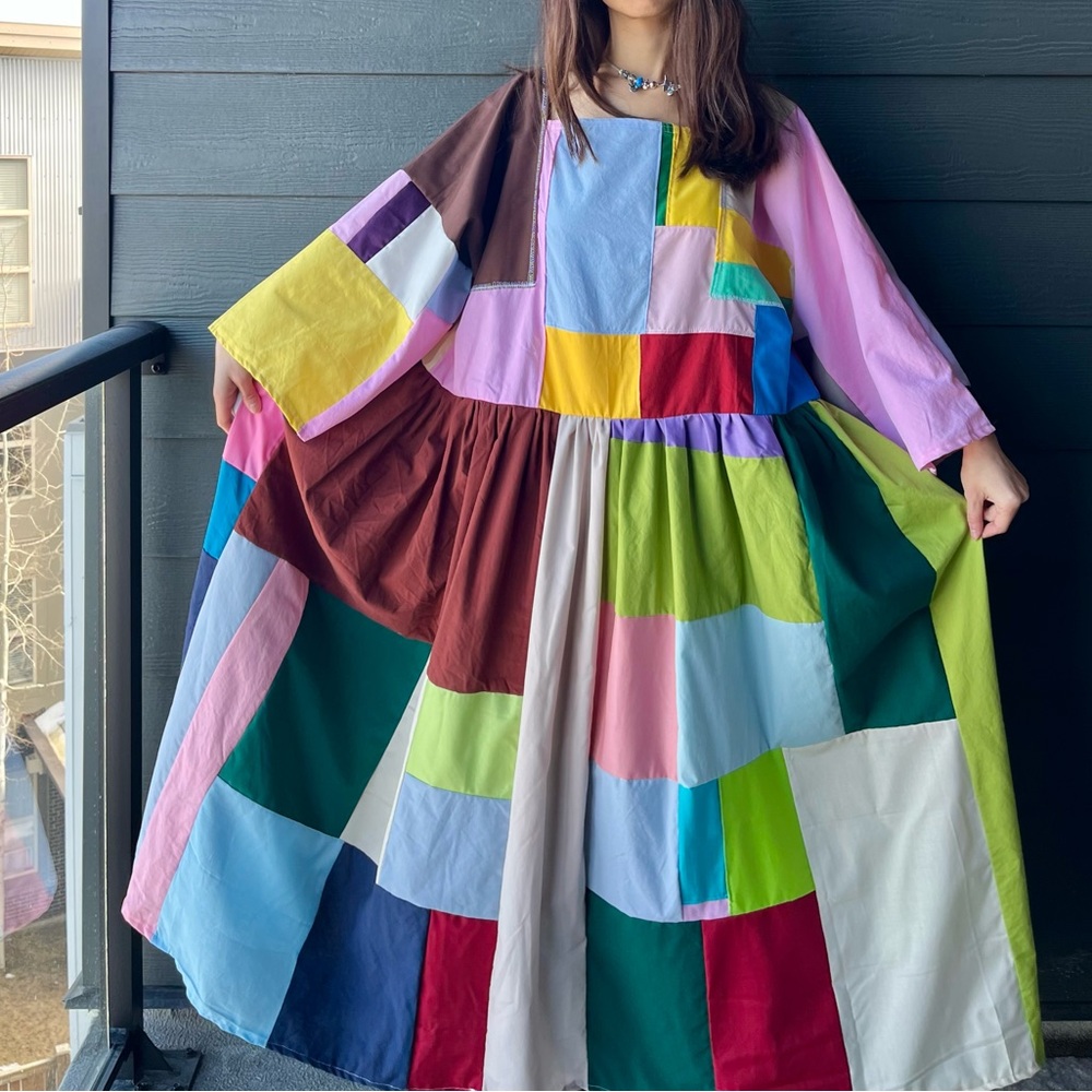 Handmade Quilted Patchwork Colorblock Dress SKU 02261